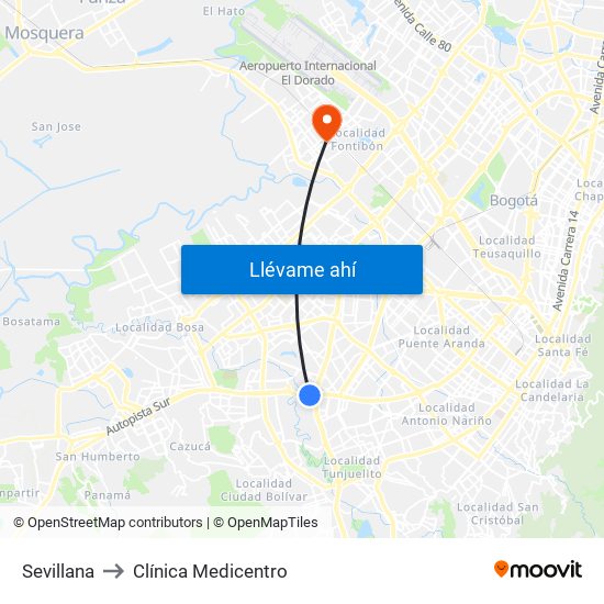 Sevillana to Clínica Medicentro map