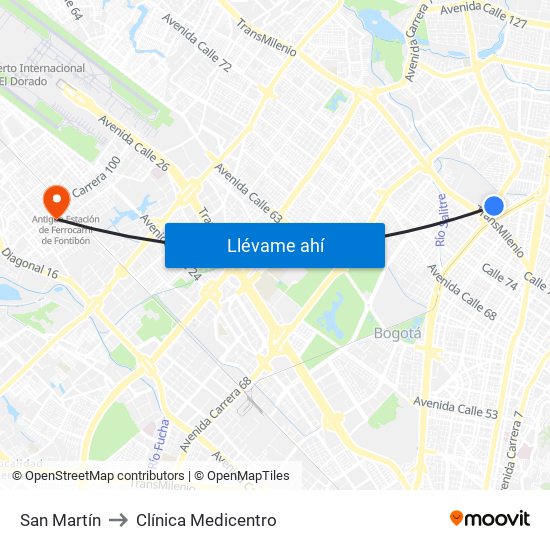 San Martín to Clínica Medicentro map