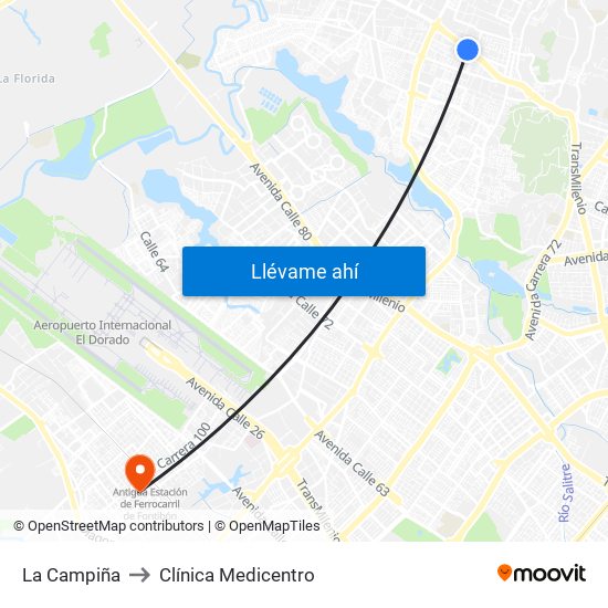 La Campiña to Clínica Medicentro map