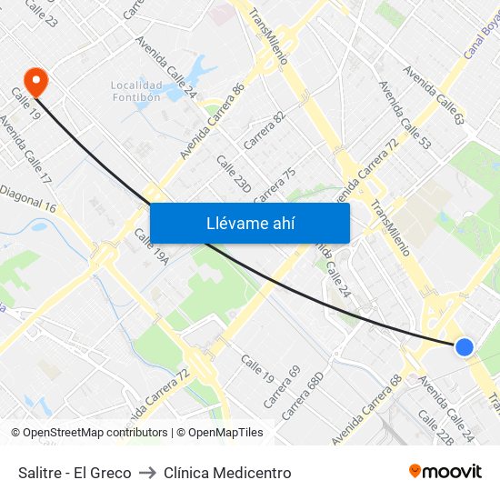 Salitre - El Greco to Clínica Medicentro map