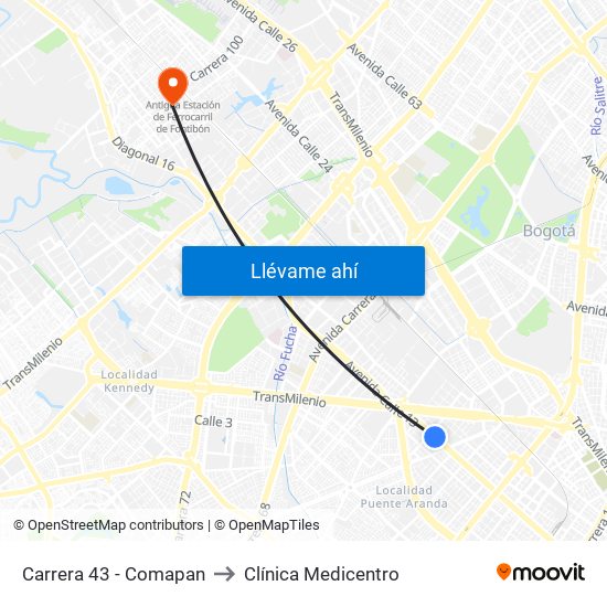 Carrera 43 - Comapan to Clínica Medicentro map