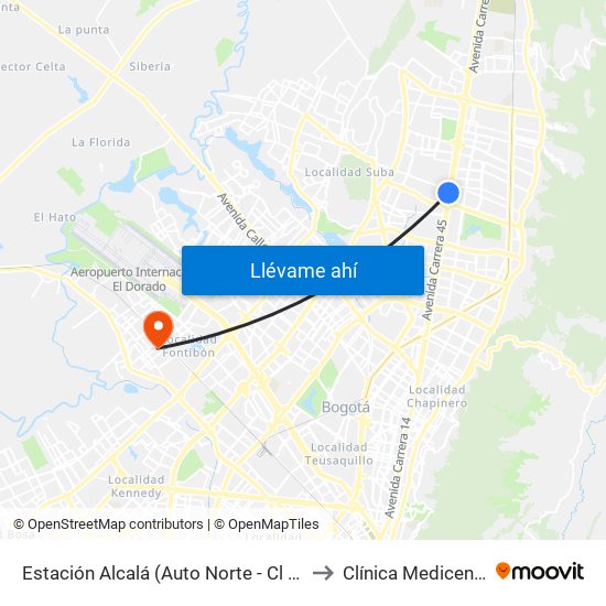 Estación Alcalá (Auto Norte - Cl 136) to Clínica Medicentro map