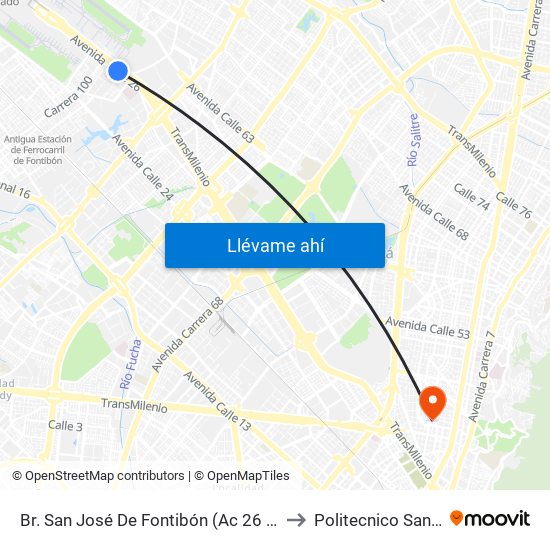 Br. San José De Fontibón (Ac 26 - Kr 96a) to Politecnico Santa Fe map