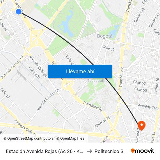 Estación Avenida Rojas (Ac 26 - Kr 69d Bis) (B) to Politecnico Santa Fe map