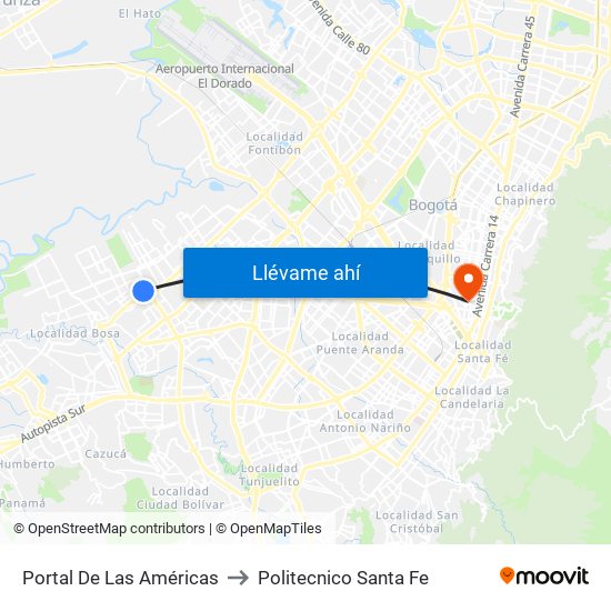 Portal De Las Américas to Politecnico Santa Fe map