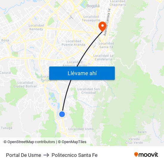 Portal De Usme to Politecnico Santa Fe map