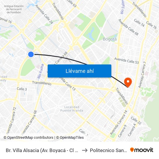 Br. Villa Alsacia (Av. Boyacá - Cl 12a) (A) to Politecnico Santa Fe map
