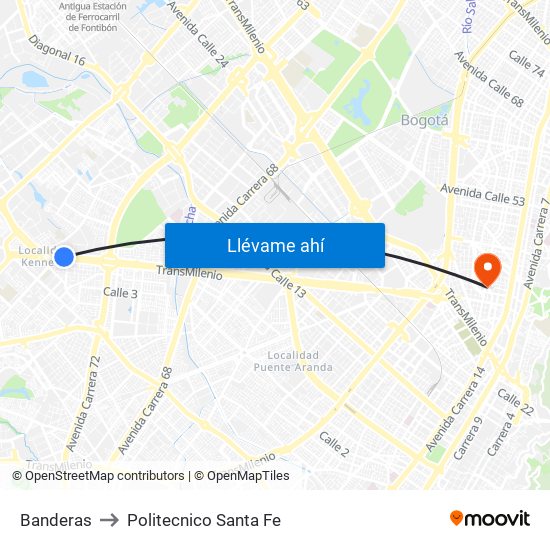 Banderas to Politecnico Santa Fe map