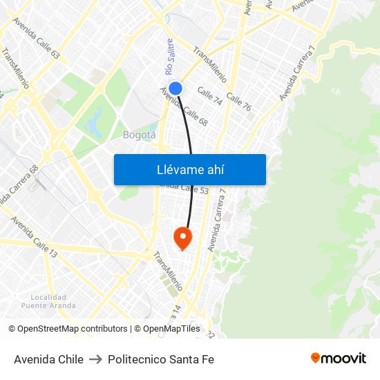 Avenida Chile to Politecnico Santa Fe map