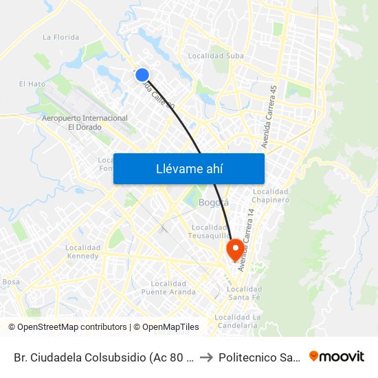 Br. Ciudadela Colsubsidio (Ac 80 - Kr 112a) to Politecnico Santa Fe map