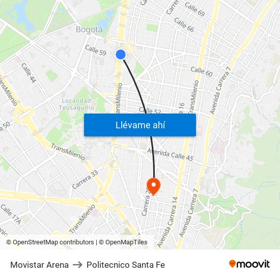 Movistar Arena to Politecnico Santa Fe map