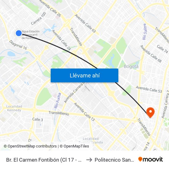 Br. El Carmen Fontibón (Cl 17 - Kr 100) to Politecnico Santa Fe map