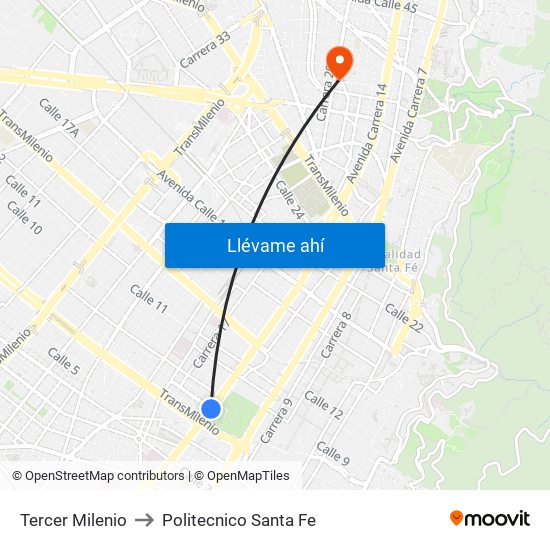 Tercer Milenio to Politecnico Santa Fe map