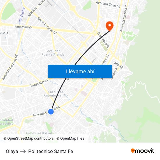 Olaya to Politecnico Santa Fe map