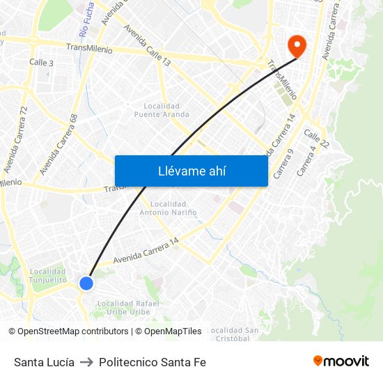 Santa Lucía to Politecnico Santa Fe map