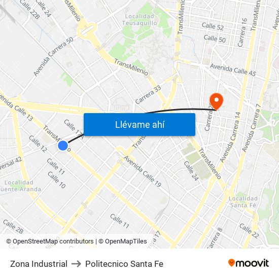 Zona Industrial to Politecnico Santa Fe map