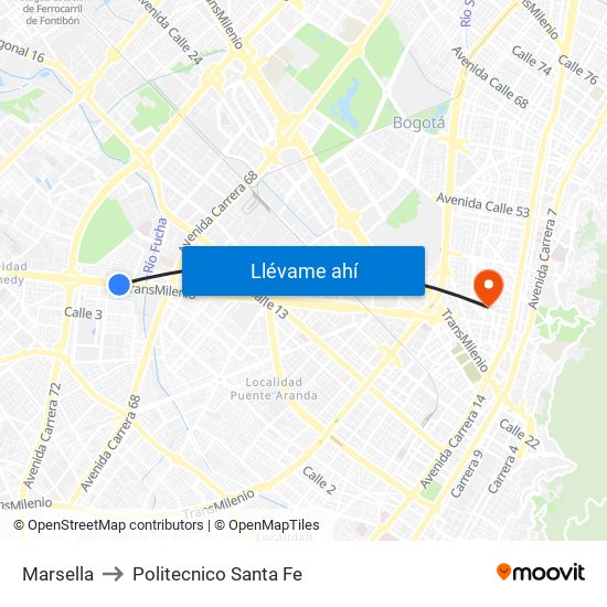 Marsella to Politecnico Santa Fe map