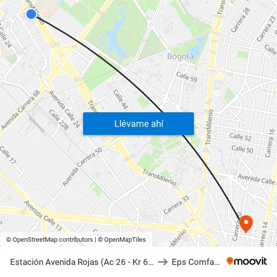 Estación Avenida Rojas (Ac 26 - Kr 69d Bis) (B) to Eps Comfacundi map