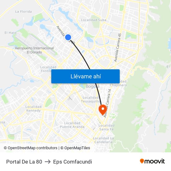 Portal De La 80 to Eps Comfacundi map