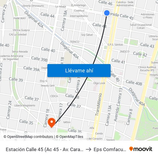 Estación Calle 45 (Ac 45 - Av. Caracas) to Eps Comfacundi map