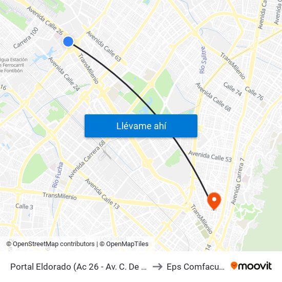 Portal Eldorado (Ac 26 - Av. C. De Cali) to Eps Comfacundi map