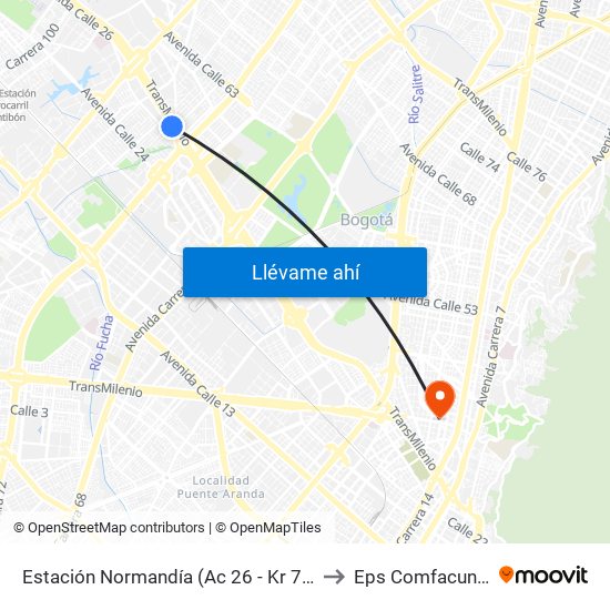 Estación Normandía (Ac 26 - Kr 74) to Eps Comfacundi map