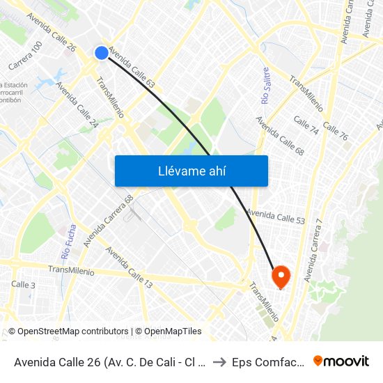 Avenida Calle 26 (Av. C. De Cali - Cl 51) (A) to Eps Comfacundi map