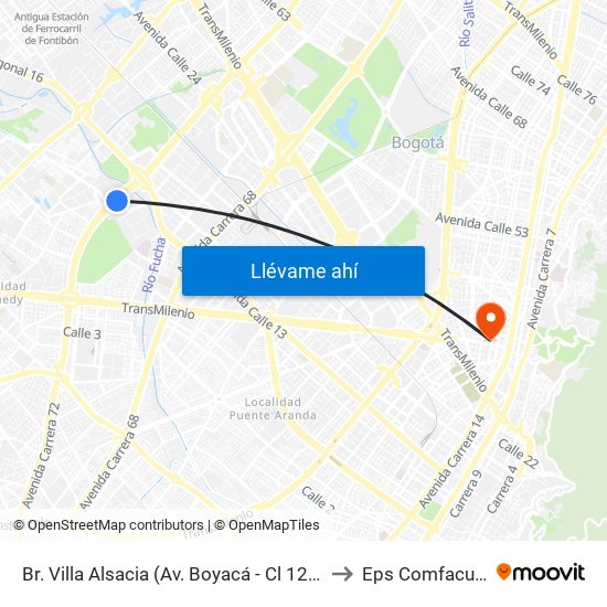 Br. Villa Alsacia (Av. Boyacá - Cl 12a) (A) to Eps Comfacundi map