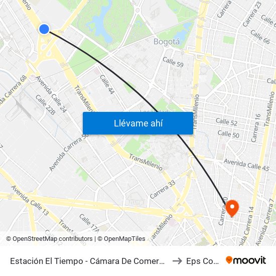 Estación El Tiempo - Cámara De Comercio De Bogotá (Ac 26 - Kr 68b Bis) to Eps Comfacundi map