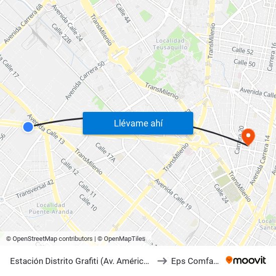 Estación Distrito Grafiti (Av. Américas - Kr 53a) to Eps Comfacundi map