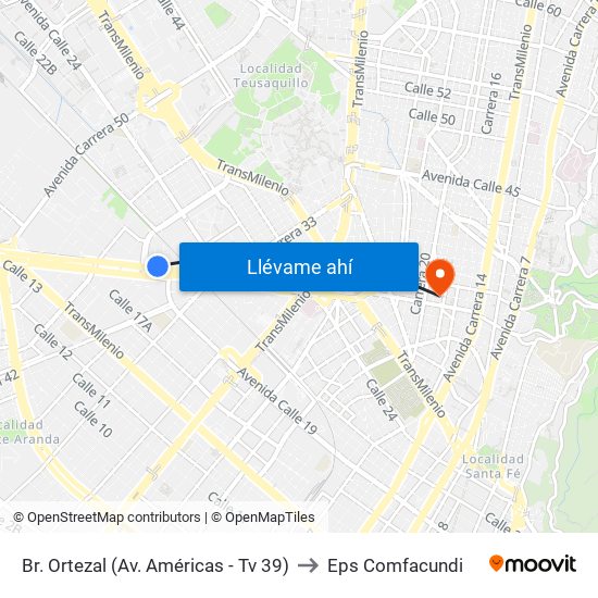 Br. Ortezal (Av. Américas - Tv 39) to Eps Comfacundi map