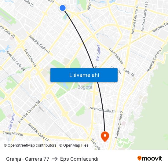 Granja - Carrera 77 to Eps Comfacundi map