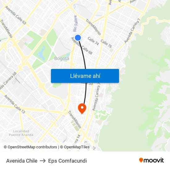 Avenida Chile to Eps Comfacundi map