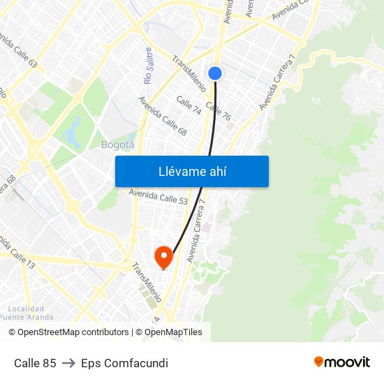 Calle 85 to Eps Comfacundi map