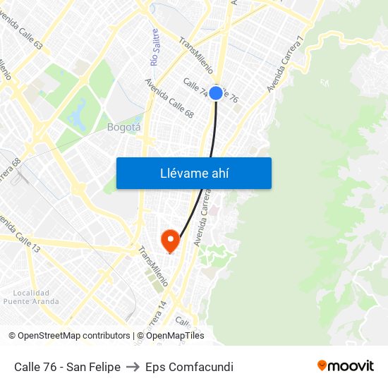 Calle 76 - San Felipe to Eps Comfacundi map