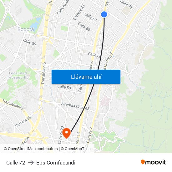 Calle 72 to Eps Comfacundi map