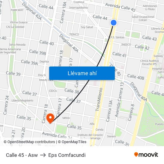 Calle 45 - Asw to Eps Comfacundi map