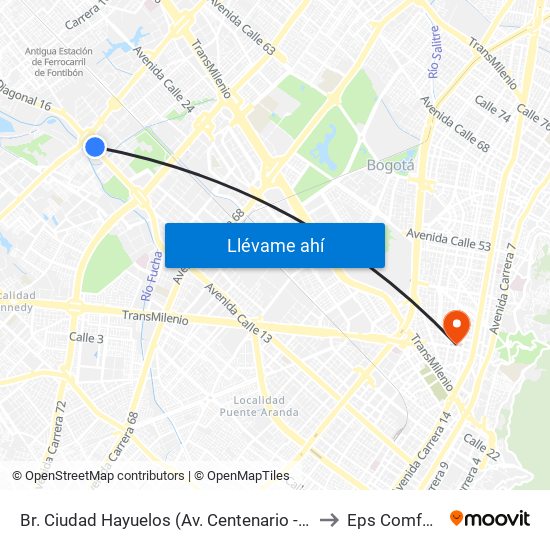 Br. Ciudad Hayuelos (Av. Centenario - Av. C. De Cali) to Eps Comfacundi map