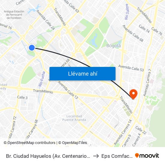 Br. Ciudad Hayuelos (Av. Centenario - Kr 78g) to Eps Comfacundi map