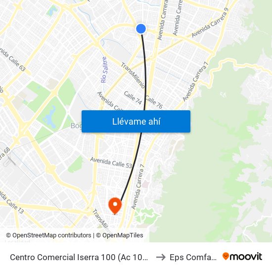 Centro Comercial Iserra 100 (Ac 100 - Kr 54) (B) to Eps Comfacundi map