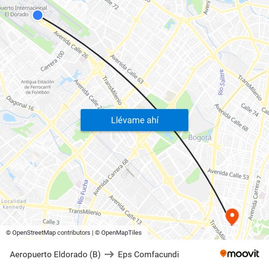 Aeropuerto Eldorado (B) to Eps Comfacundi map