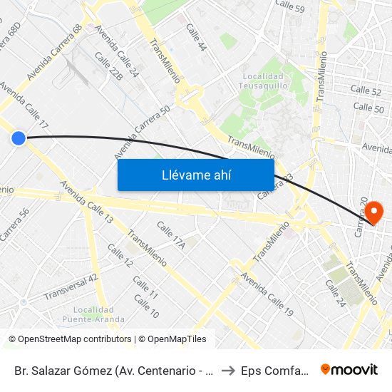 Br. Salazar Gómez (Av. Centenario - Kr 65) (A) to Eps Comfacundi map