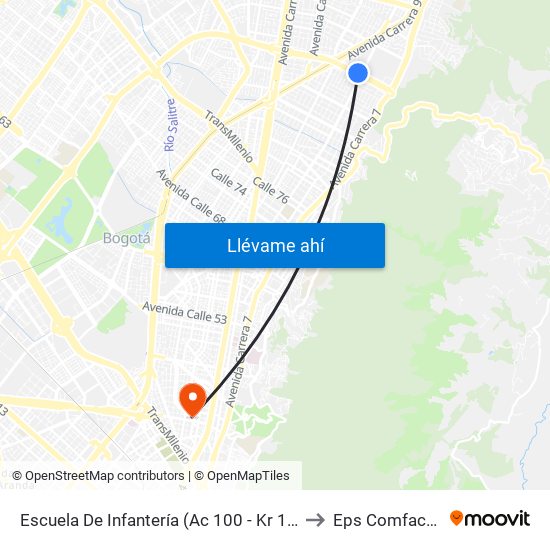 Escuela De Infantería (Ac 100 - Kr 11a) (B) to Eps Comfacundi map