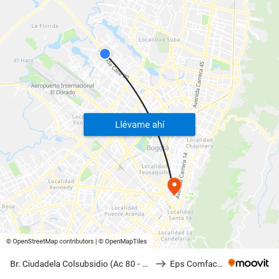 Br. Ciudadela Colsubsidio (Ac 80 - Kr 112a) to Eps Comfacundi map