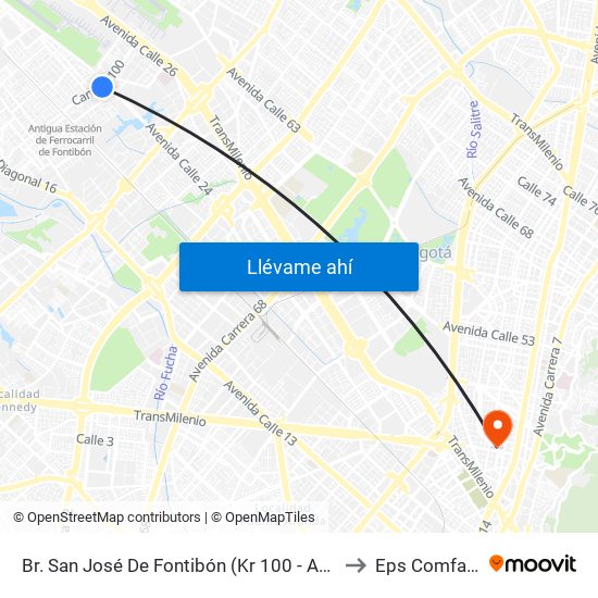 Br. San José De Fontibón (Kr 100 - Av. Esperanza) to Eps Comfacundi map