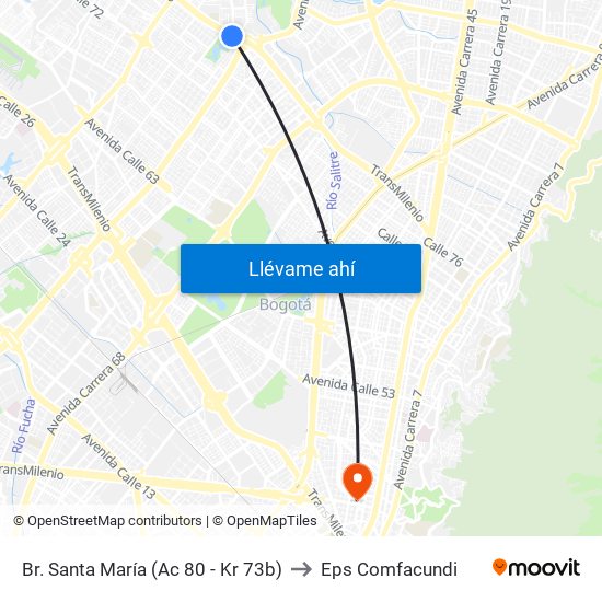 Br. Santa María (Ac 80 - Kr 73b) to Eps Comfacundi map