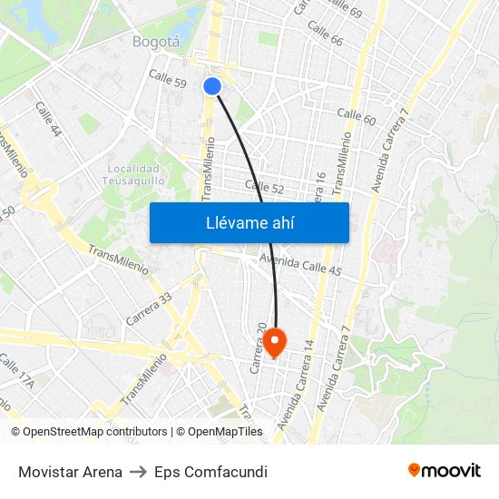 Movistar Arena to Eps Comfacundi map
