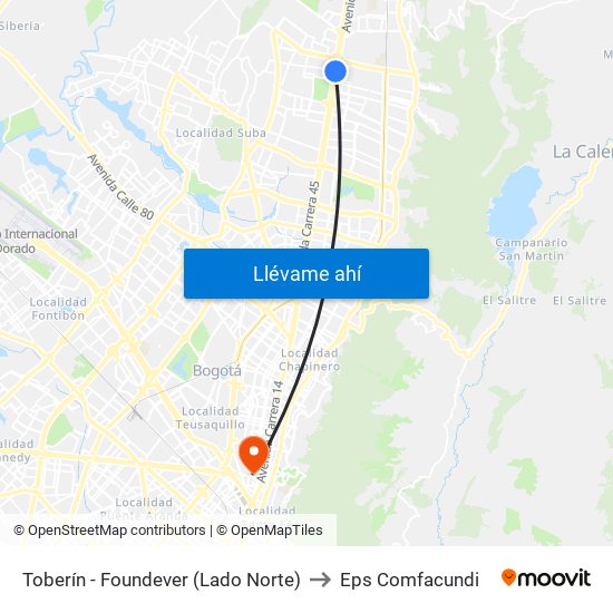 Toberín - Foundever (Lado Norte) to Eps Comfacundi map