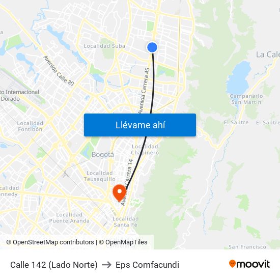 Calle 142 (Lado Norte) to Eps Comfacundi map