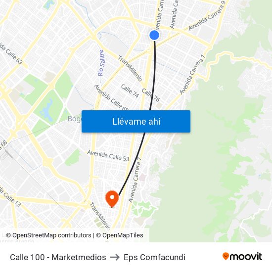 Calle 100 - Marketmedios to Eps Comfacundi map